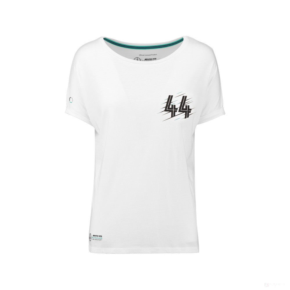 Mercedes Womens T-shirt, Hamilton Lewis 44, White, 2018 - FansBRANDS®