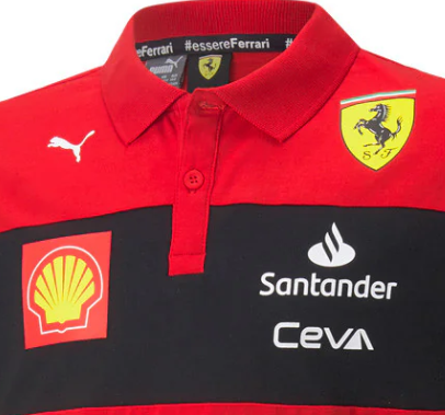 Puma Ferrari Kids' Collared T-Shirt, Red, 2022