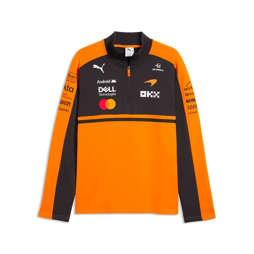 McLaren pulóver, csapat, fél zipzárral, papaya